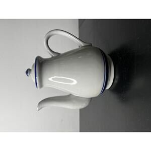 Farmhouse Tan and Blue Stripe Pitcher with a lid